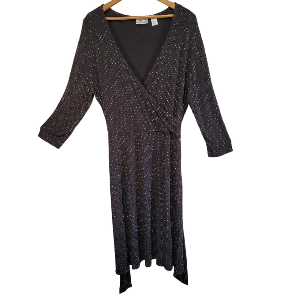 Chico's Travelers Black Polka Dot Wrap Style Dress Size 3 Business Casual Chic